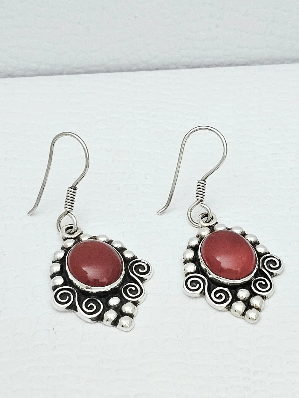 Mark Wasserman Sterling Silver Carnelian Caviar Bead Swirl Vintage Earrings
